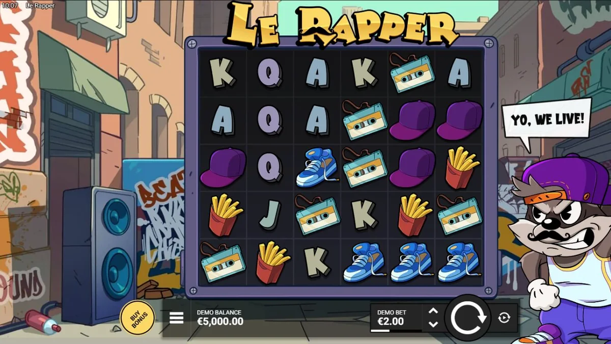 Smokey o guaxinim no slot Le Rapper da Hacksaw Gaming